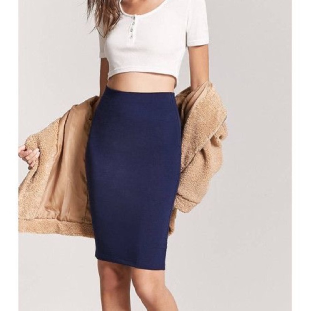 Navy Blue Jersey Pencil Skirt